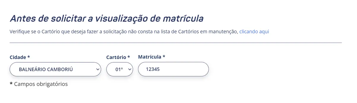campo para inserir número da matrícula