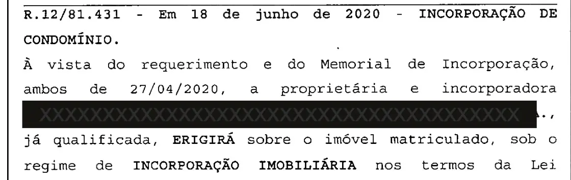 matrícula com registro da incorporação