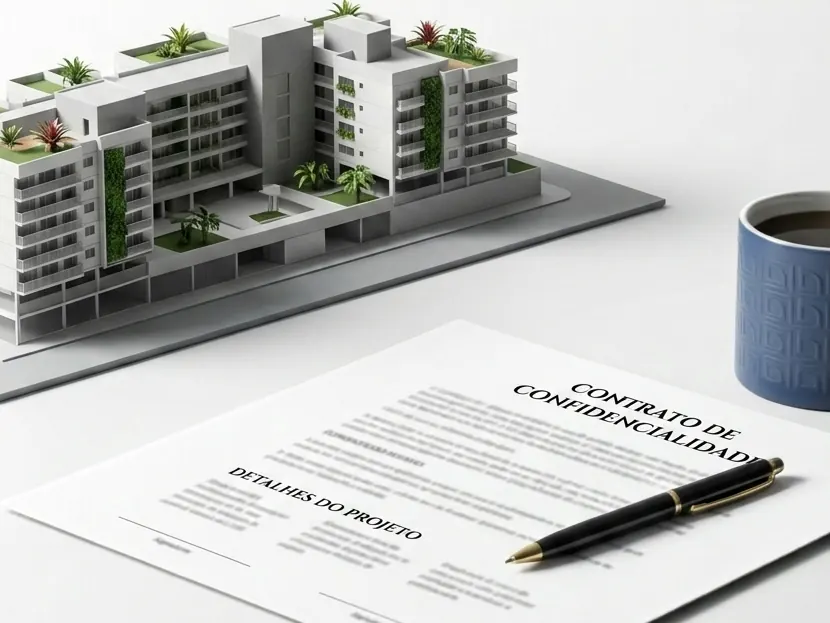 Maquete de empreendimento ao lado de um contrato
