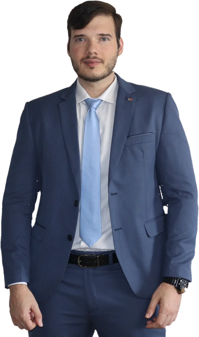 Tiago Andrade Krejci, advogado, de terno azul